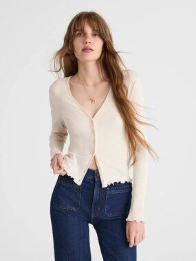 Madewell Lettuce-Hem V-Neck Cardigan in Vintage Ivory